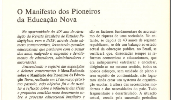 Captura de tela do texto do Manifesto dos Pioneiros da Educação (1932) que foi republicado na RBEP https://download.inep.gov.br/download/70Anos/Manifesto_dos_Pioneiros_Educacao_Nova.pdf