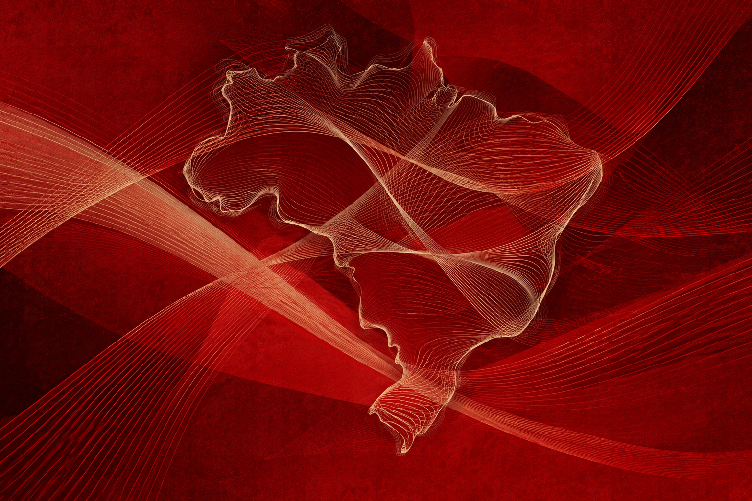 Descrição da imagem: Composição abstrata em formato horizontal, desenvolvida em tons de vermelho, rosa e magenta, na qual linhas finas e onduladas se cruzam em múltiplas direções, formando, de maneira sutil, o contorno do mapa do Brasil. Declaração: Imagem criada com o auxílio do ChatGPT (OpenAI)