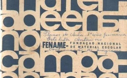 Capa de Caderno de Planejamento- Capa com nome de Estelita e a Sigla FENAME, fundo de financiamento de material escolar