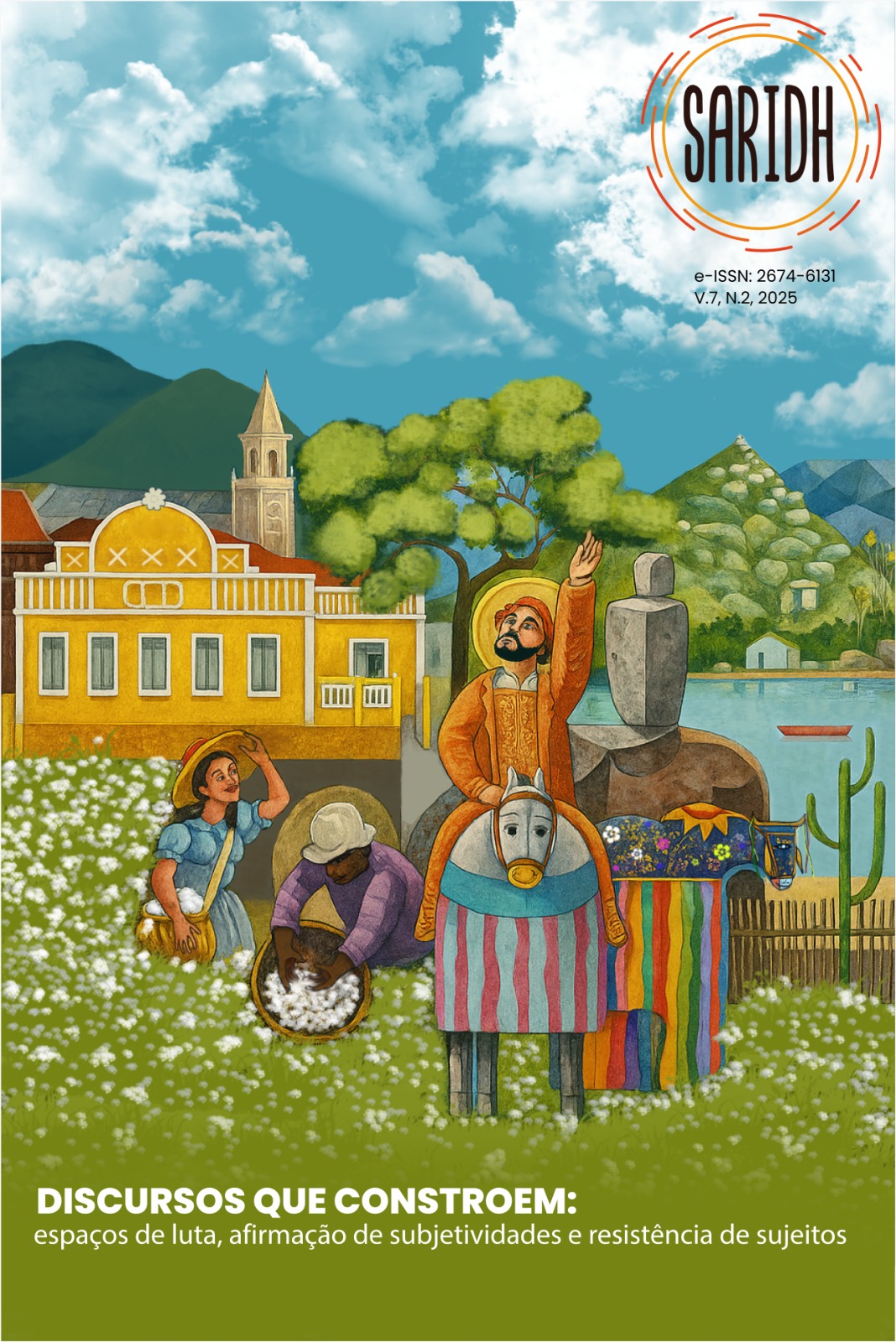 Sobre a capa: Ilustração em grafismo digital baseada na Obra de arte Chão Curraisnovense (acrílica sobre tela/130x100cm/2025 – do artista Assis Costa). A obra foi tomada como referência para a elaboração da arte de capa da Revista Saridh por referendar o contexto seridoense no que ele retoma sobre a historicidade dos espaços de luta, de afirmação de subjetividades e de resistência de sujeitos.  Criação e Diagramação: Vanessa Damascena de Araújo Acesso à obra de arte original: Ateliê do artista Assis Costa https://assiscostaartistapotiguar.blogspot.com/p/exposicao-seridos.html